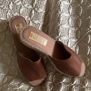 Brown Leather Espadrille Slides
